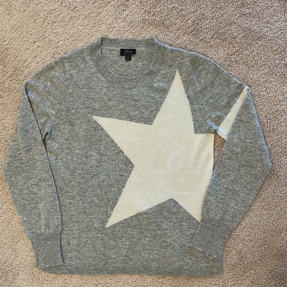 Gray with white star J.Crew cashmere sweater - Picture 2 of 4
